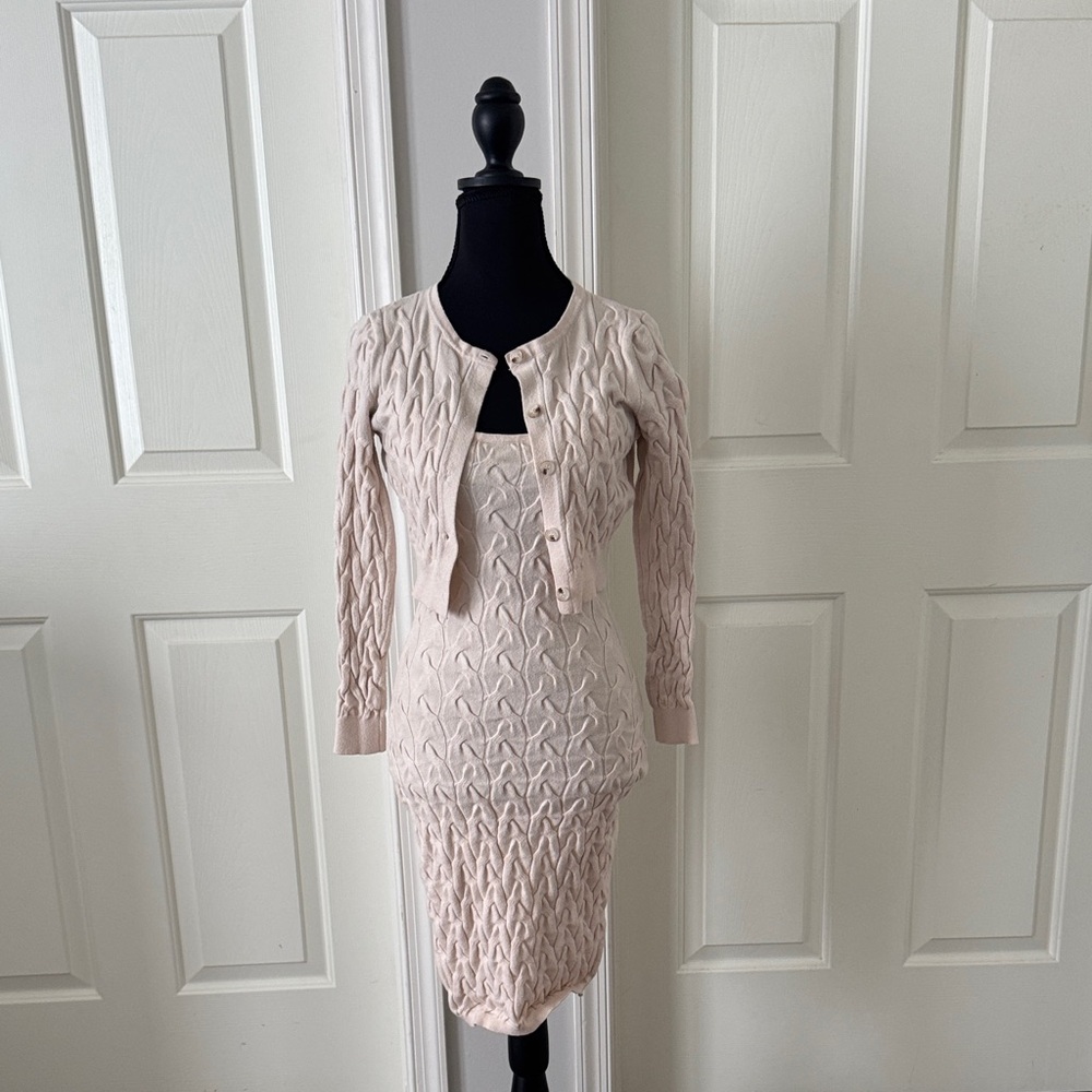 SHEIN Cream Knit Dress and Cardigan Set
